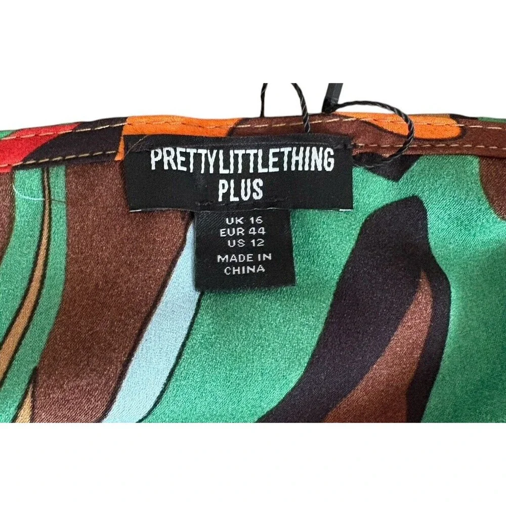 PrettyLittleThing Multi Abstract Print Ruched Front Skirt Women's Size 12 US New